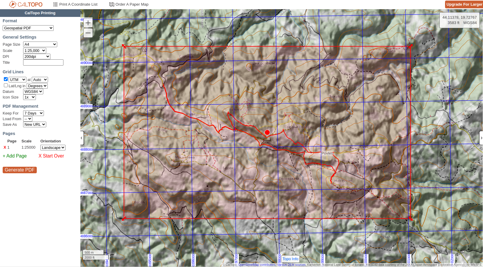 Caltopo Printing screen