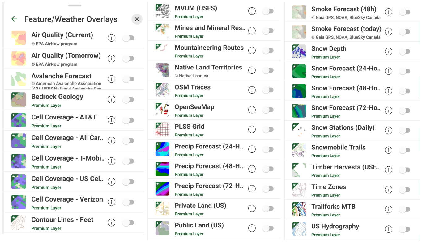 gaia premium weather overlays