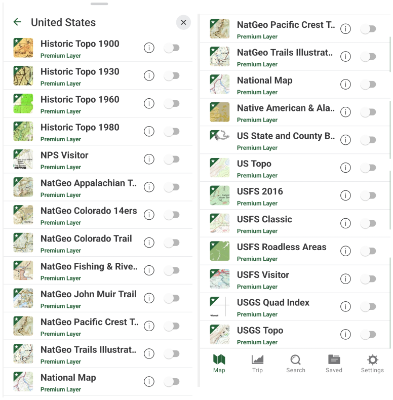 gaia premium US maps