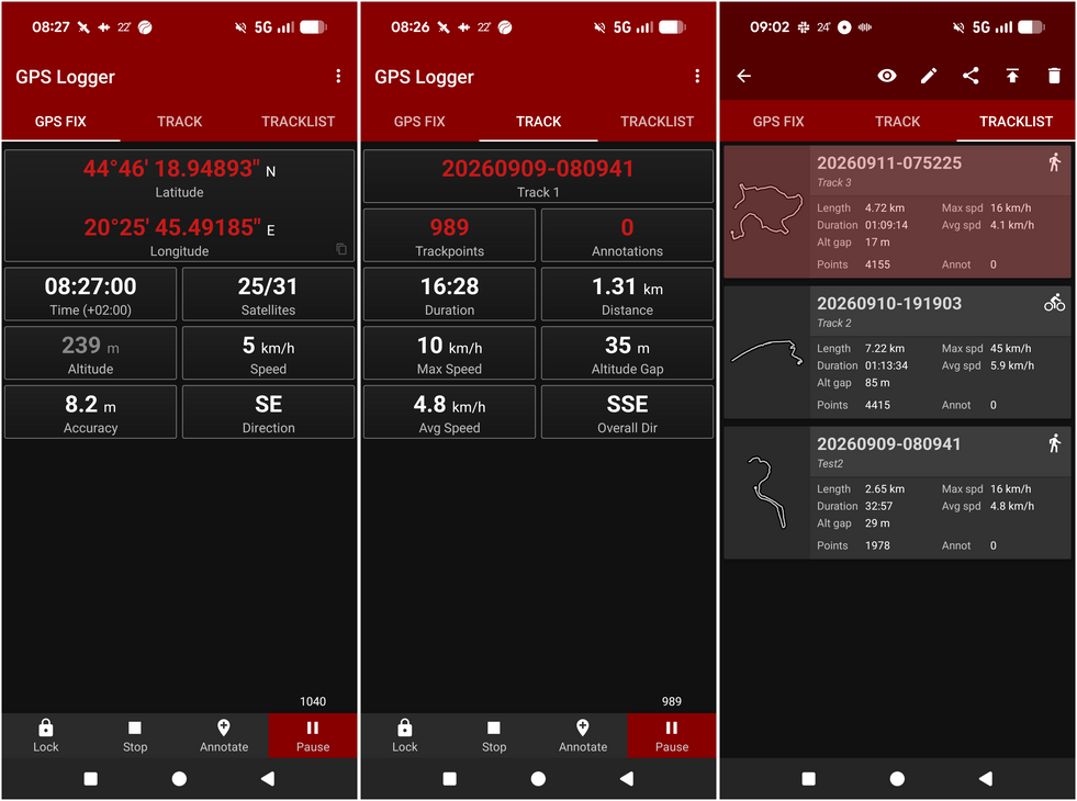 BasicAirData GPS Logger screenshots